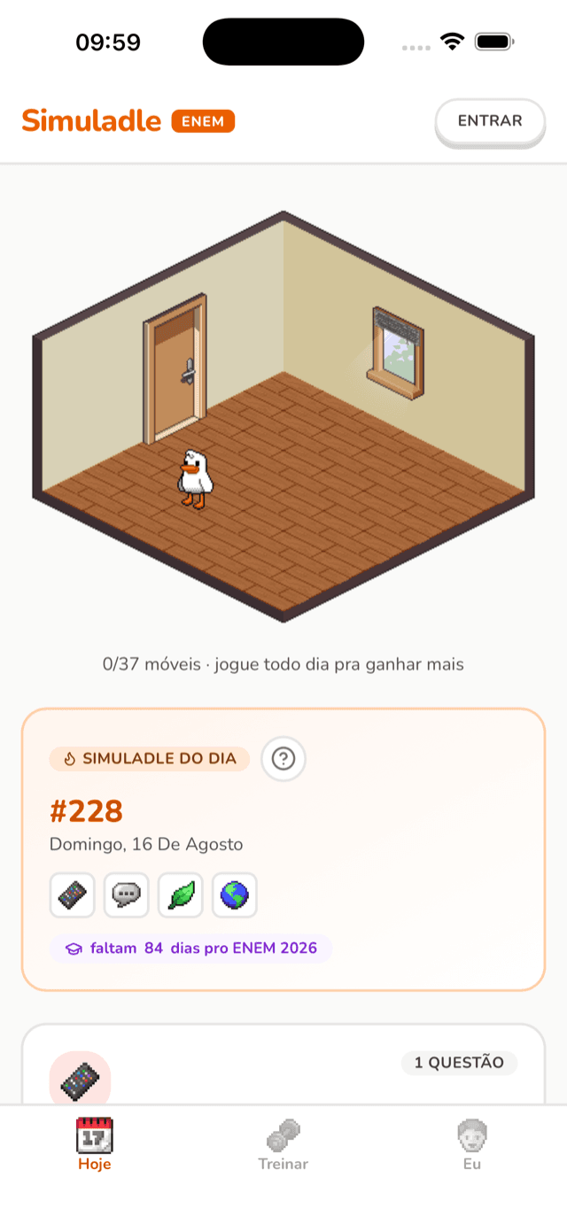Tela inicial do Simuladle com o quarto do pato e o desafio do dia